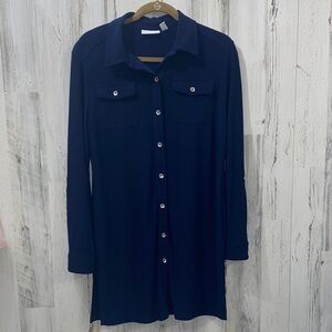 0305 Susan Graver Navy Blue Button-Up Shirt